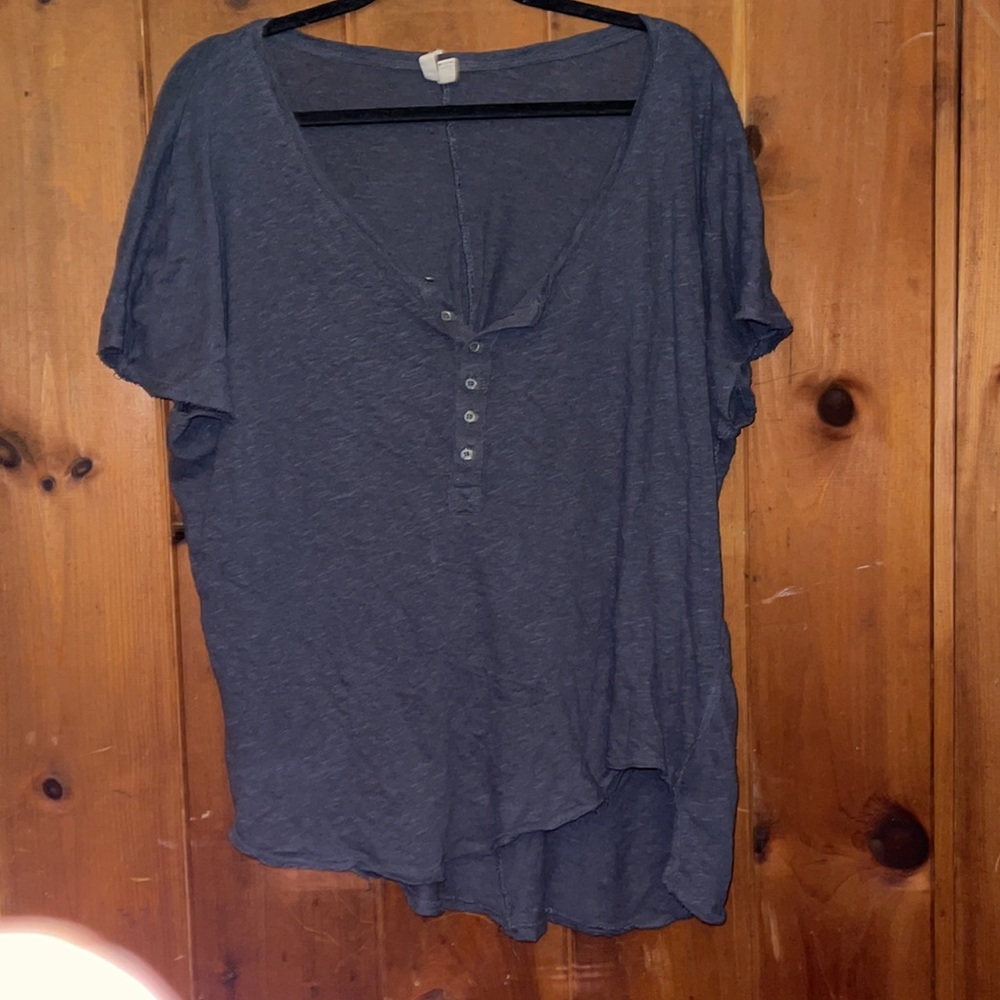 We the free, free people v neck button down linen cotton blend t shirt top